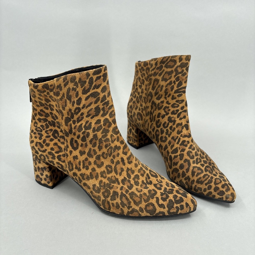 Cordani Boots 8.5 39 Queenie Brown Leopard Suede Ankle Booties Block Heel Italy